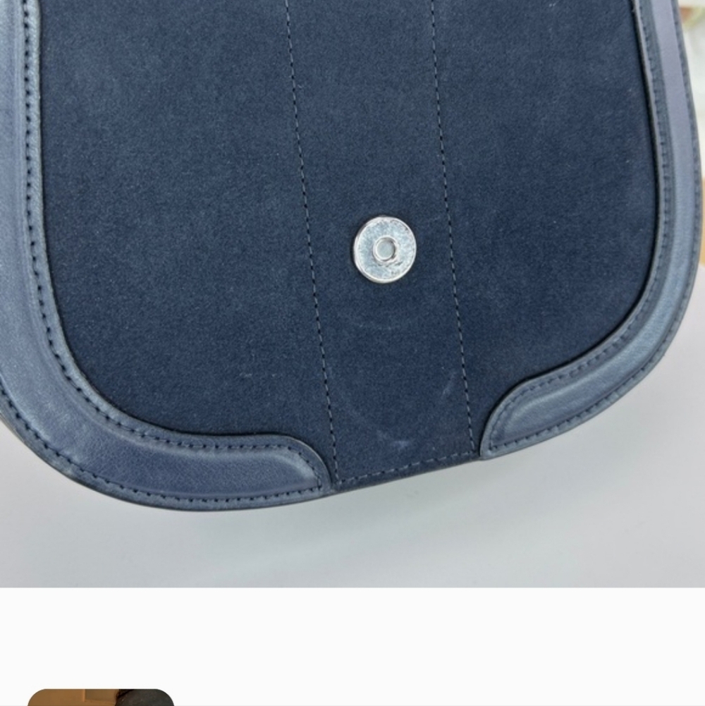 Coach Navy Saddle Bag Suede Pebbled Leather w/Snakeskin Embossed Strap EUC - Picture 9 of 12